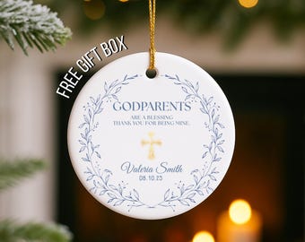 Godparents Custom Ornament, Personalized Baptism Present Godmother Thank You Godfather Gift from Godchild Christening Keepsake Gifts