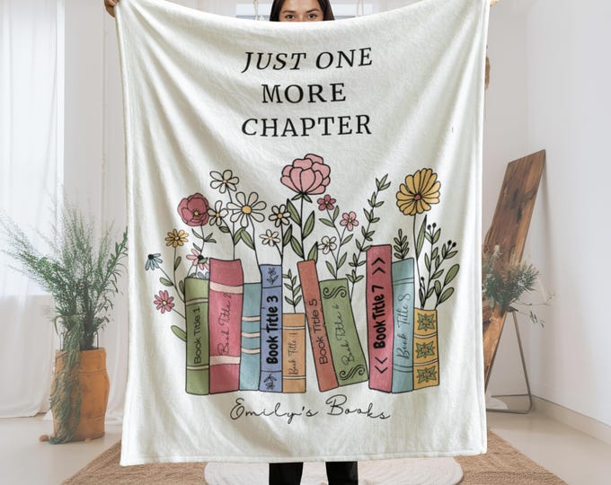 Personalized Floral Book Blanket, Custom Library Throw With Name, Book Lover Gift, Bookworm Decor, Reading Blanket, Cozy Bookish Gift Idea