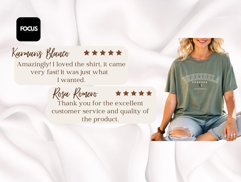 May include: Olive green t-shirt with "VENEZUELA" printed across the chest in white, with a small graphic below. The shirt is worn by a person. Customer reviews are displayed on the left side of the image.