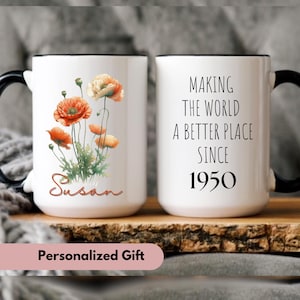 75th birthday gifts, happy 75th birthday mug, wildflowers custom mug, 1950 mug, floral mug, birthday gift for her, 75th birthday mug.