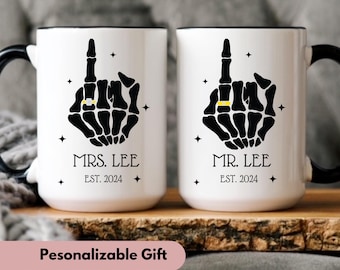 Custom engagement gifts for couples, funny Mr and Mrs, Skeleton wedding, bride skeleton mug, Bridal Shower gift, future Mrs and Mr mug