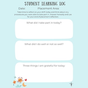 Student Nurse Learning Log/Daily Reflection. Editable and Printable. Digital download.