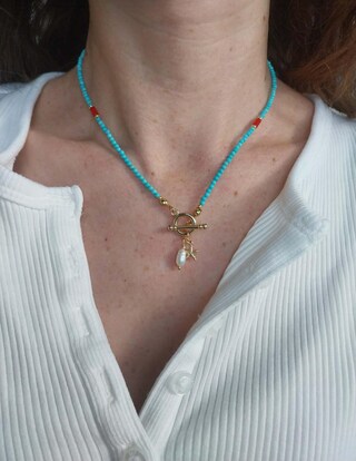 SUPERFINDINGS Set 5 Collane Boho Con Stelle Marine - Perline Di Vetro E Ciondolo In Lega - Colori Vari
