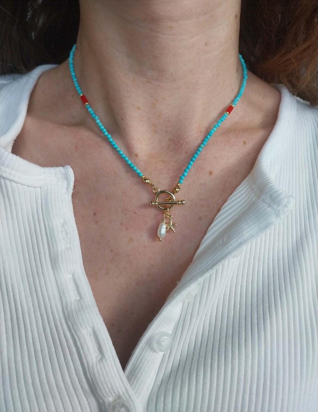 SUPERFINDINGS Set 5 Collane Boho Con Stelle Marine - Perline Di Vetro E Ciondolo In Lega - Colori Vari