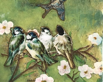 Original Acrylic Painting Mixed Media Wall Art Birds Art Painting on Wood