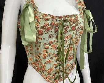 Green Floral Corset, Silk Corset, Cottagecore Corset, Renaissance Corset, Floral Corset, Victorian Corset