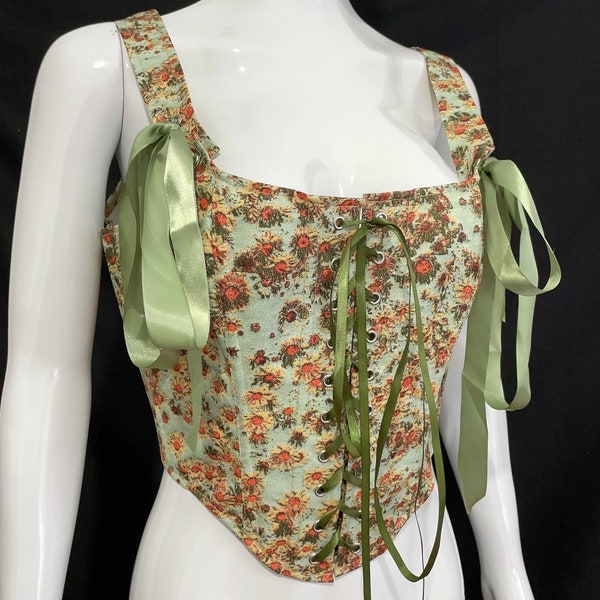 Green Floral Corset, Silk Corset, Cottagecore Corset, Renaissance Corset, Floral Corset, Victorian Corset