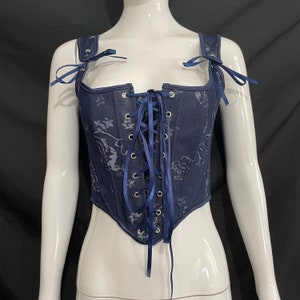 Blue tight corset, flower Renaissance tight corset, short flower top, retro tight corset, French milking tight corset