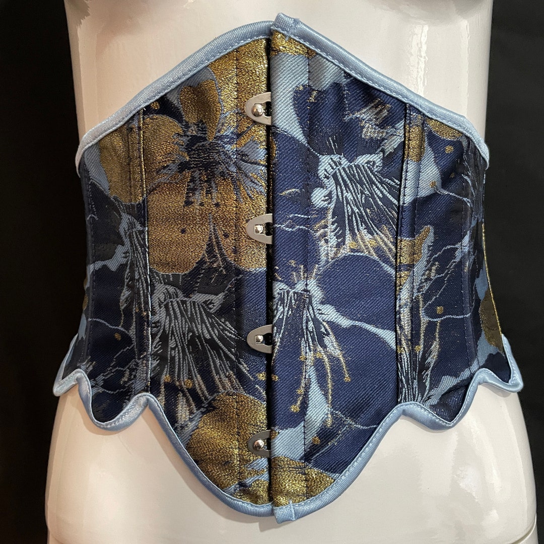 Gilt Navy Blue Corset, Navy Blue Corset, Silk Lace Short Belt, Vintage