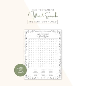 May include: A printable Old Testament Word Search puzzle with a decorative floral border. The title "Old Testament Word Search" is displayed in elegant script. The puzzle includes a list of names at the bottom and the words are hidden in a grid.