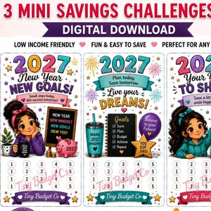 2027年ミニ貯蓄チャレンジセット｜印刷可能な貯蓄トラッカー｜デジタルダウンロード｜予算チャレンジ｜低所得者向け｜PDF