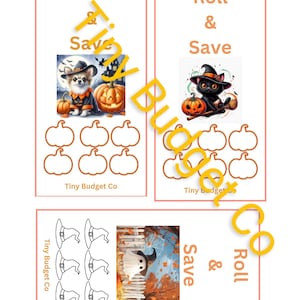 Halloween Witch Hat Cat, Dog and Ghost, Roll & Save Mini Savings Challenge Set of 3 Low Income