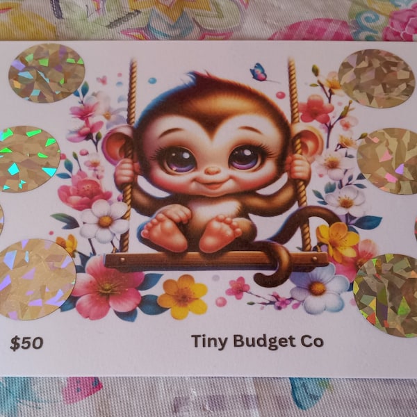 Monkey Swinging Flowers Spring Scratch Off Saving Challenge Low Income