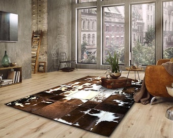 Handmade Leather Cowhide Rectangular Rugs Cow Skin Carpet Livingroom Area Rug