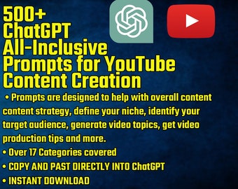 500+ Chat GPT-prompter för YouTube, YouTube chatgpt, AI-prompter gpt, innehållsskapare, SEO, skrivprompter, innehållsstrategi, Gpt 3, Gpt4