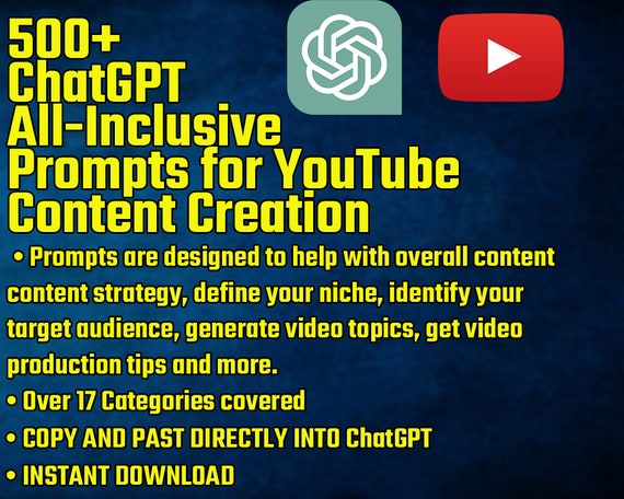 500+ Chat GPT Prompts for YouTube, YouTube chatgpt, ai prompts gpt, Content Creator, SEO, Writing Prompts, Content Strategy, Gpt 3, Gpt4