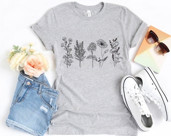 Wild Flowers Shirt, Wildflower Tshirt, Floral Tshirt, Botanical Shirt, Flower Shirt, Nature Lover Shirt, Ladies Shirts, Gift for Womens
