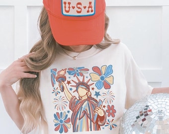Retro Lady Liberty T-Shirt: Patriotic USA 4th of July Tee