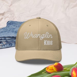 Wranglin&#39; Kids Embroidered Trucker Hat - Funny Mom Western Cap