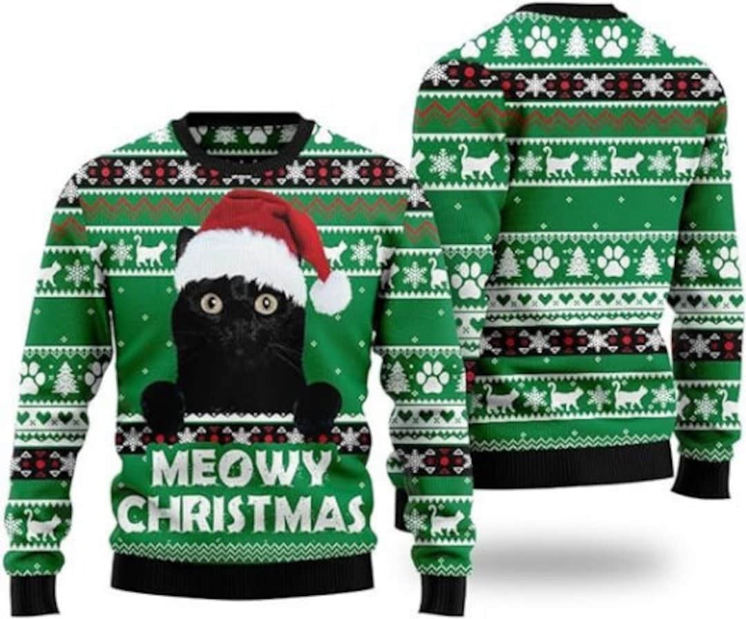 NEW Meowy Christmas Cat Ugly Christmas Sweater Cat Sweater Etsy UK
