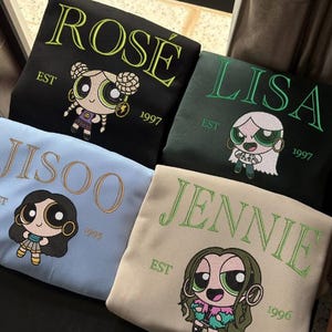 Sudadera bordada de BLACKPINK Powerpuff Girls, cuello redondo rosado de Lisa Jennie Jisoo, regalo de Kpop Blink, suéter estético adorable de ídolo ESN2390-2393
