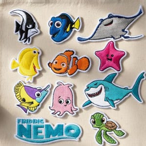 Parches bordados termoadhesivos de Buscando a Nemo – Personajes de Pixar para chaquetas, mochilas y gorras (hazlo tú mismo)