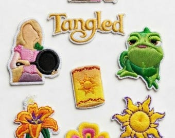 Disney Rapunzel Tangled Embroidered Patch Set, Iron On Patches, Pascal Sun Lantern Flower Frying Pan