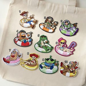 Disney Toy Story Pool Party, Woody Buzz Jessie Rex Floatie Embroidered Iron On Patch