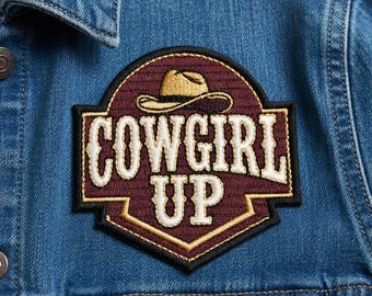 Cow girl up Embroidered Patch – Western Cowgirl Applique Jacket Hat Backpack