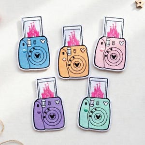 Disney Instant Camera Embroidered Patch Set - Polaroid Iron On with Castle Photo, Disneyland Applique for Jacket Bag Hat