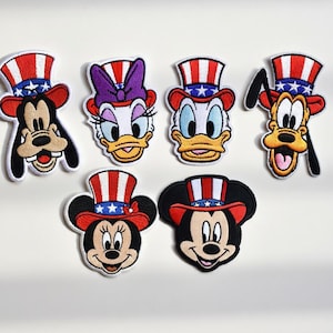 ディズニー ミッキー＆フレンズ 愛国心あふれる刺繍ワッペン、アメリカ国旗柄の帽子用キャラクターアップリケ、バッグ、帽子、ジャケット用