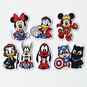 Disney Marvel Gestickte Aufnäher - Minnie Maus Captain Marvel, Iron Man Mickey, Spider Dog, Captain Chip & Black Panther Set