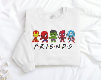 Embroidered Superhero Friends Shirt, Cute Hulk Shirts, Spiderman Shirt, Captian America T-shirt, Ironman, Deadpool Friends Shirt. ESN1842