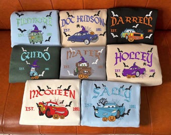 McQueen and Friends Halloween Embroidered Sweatshirt, Cars Character Movie, Trending Crewneck Sweatshirt, Gift for Friends ESN2500-2509.DT