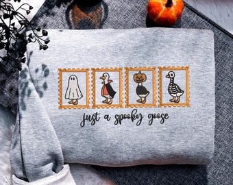 Spooky Goose Embroidered Sweatshirt Halloween Spooky Season Embroidery Geese Fall Autumn ESN2559