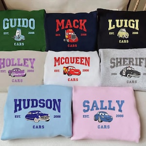Cartoon Cars Couple Movie Embroidered Sweatshirt, McQueen Sally Mater Trending Crewneck, Cartoon Sweatshirts, Gift For Her ESN1881-1895