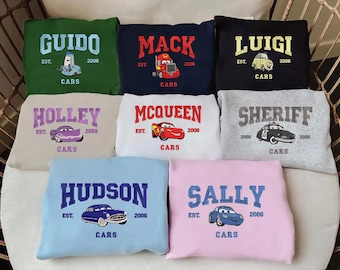 Cartoon A Cars Pixer Movie Embroidered Sweatshirt, McQueen Sally Mater Trending Crewneck, Cartoon Sweatshirts, Gift For Her ESN1881-1895
