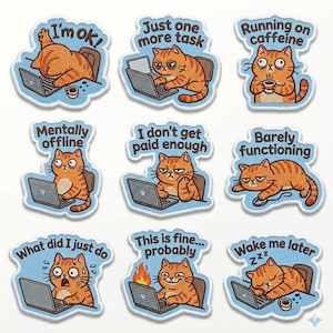 Funny Office Cat Embroidered Patches Set - Iron On Patch for Jacket Backpack - Sarcastic Work Humor