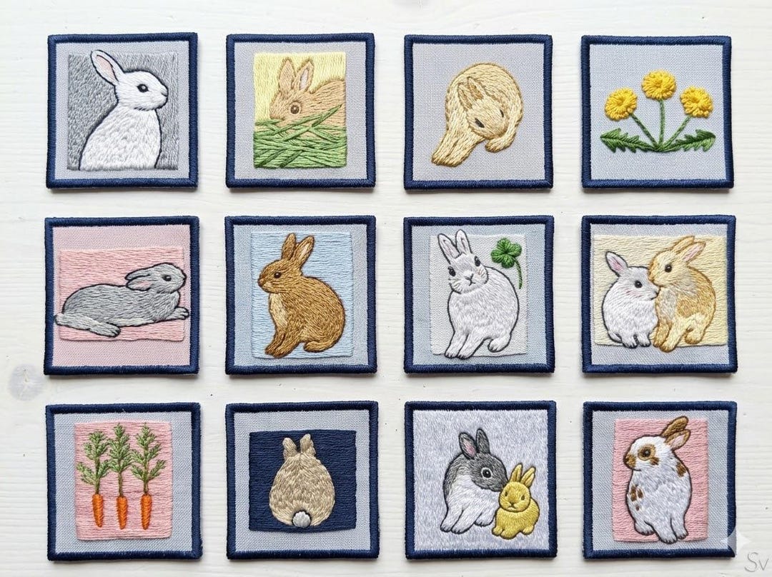 Cute Easter Rabbit Embroidered Patch Set, Bunny Cartoon Iron on Patches ...