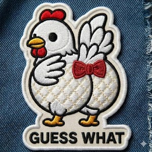 Guess What Chicken Butt Embroidered Patch | Funny Joke Iron On Patch | Chicken Lover Meme Gift
