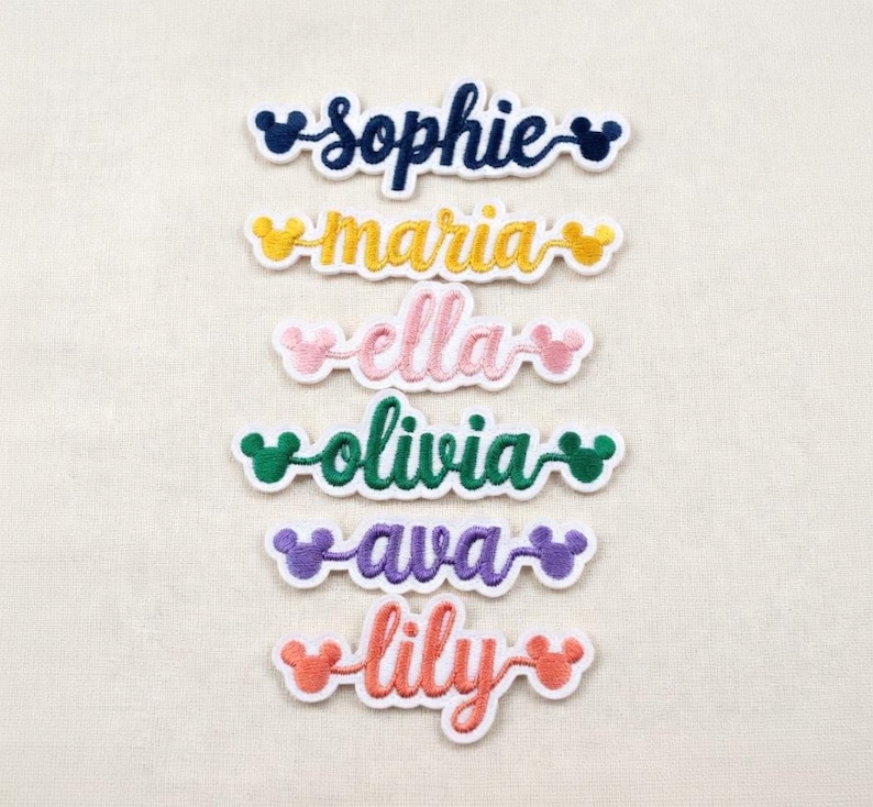 Naszywka z imieniem Myszki Miki Disneya, haftowana na zamówienie, dodatek do plecaka dla dzieci zdjęcie 2