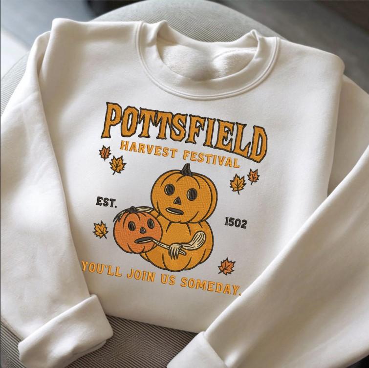 Pottsfield Harvest Festival Pumpkin Carver Embroidered Sweatshirt, Over The Garden Wall Halloween Shirt, Spooky Season Shirt ESN2402