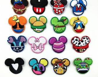 Disney Mickey Head Embroidered Patch Set - Minnie Goofy Pluto Lightyear Iron On Applique  for Kids Gift