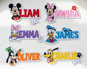 Naszywki z haftowanymi imionami Disneya – Myszka Miki, Myszka Minnie, Donald, Daisy, Goofy, Pluto, prezenty dla dzieci