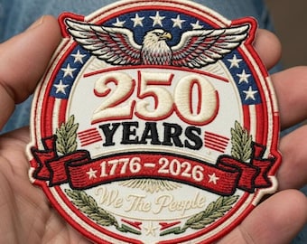 250 Years America Embroidered Patch, Patriotic Eagle USA Badge (Iron-On)