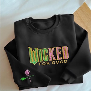Wicked For Good 2025 glitter geborduurd sweatshirt, Elphaba & Glinda-borduursel op mouw hoodie, fan Wicked musicalfilm ESN2623.H