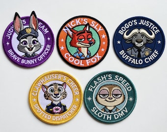 Juego de parches bordados de Zootopia – Judy Hopps, Nick Wilde (para planchar) (Juego de 5)
