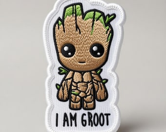 I Am Groot Baby Groot Embroidered Iron-On Patch, Guardians of the Galaxy Marvel Inspired Badge, Cute Cartoon Applique for Jacket