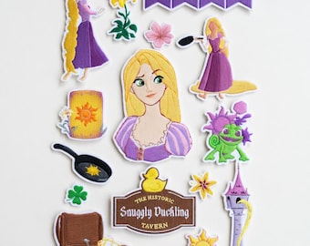 Disney Rapunzel Tangled Embroidered Iron-On Patch Set - Princess Pascal Tower Sunflower Snuggly Duckling