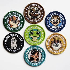 Beaver's Hop Embroidered Patches Set - Titus Beaver King Dr. Sam Mayor Jerry Tom Lizard Mabel - Iron On Patch